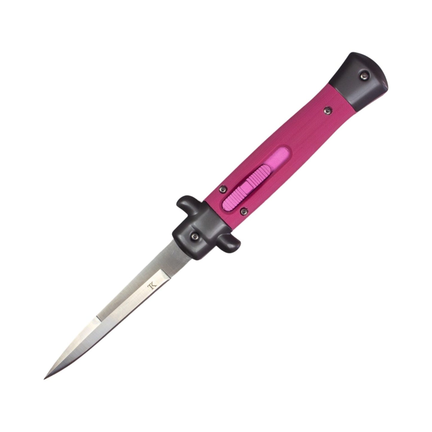 TacKnives CNC 11" Italian Stiletto OTF Knife D2 Satin Bayonet Blade Pink T6-6061 Aluminum Handle