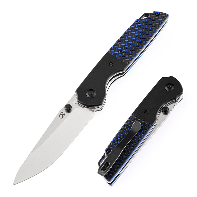 KANSEPT Warrior Folding Knife – Stonewashed D2 Blade & Black/Blue G10 Handle (T1005S1)